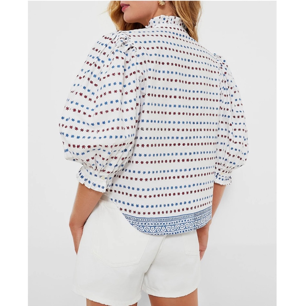 OLIPHANT Ellis Blue Ruffle Front Button Blouse - Picture 4 of 12